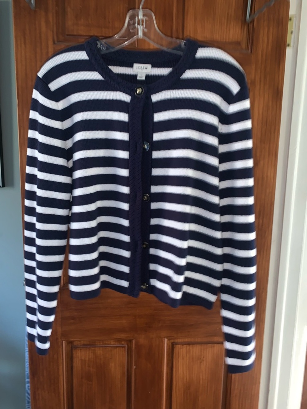 J. Crew Navy and White Striped Button-Front Cardigan